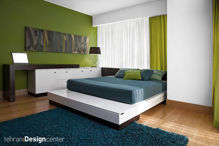 طراحی داخلی اتاق خواب سبز | شرکت معماری داخلی و دکوراسیون تهران دیزاین سنتر